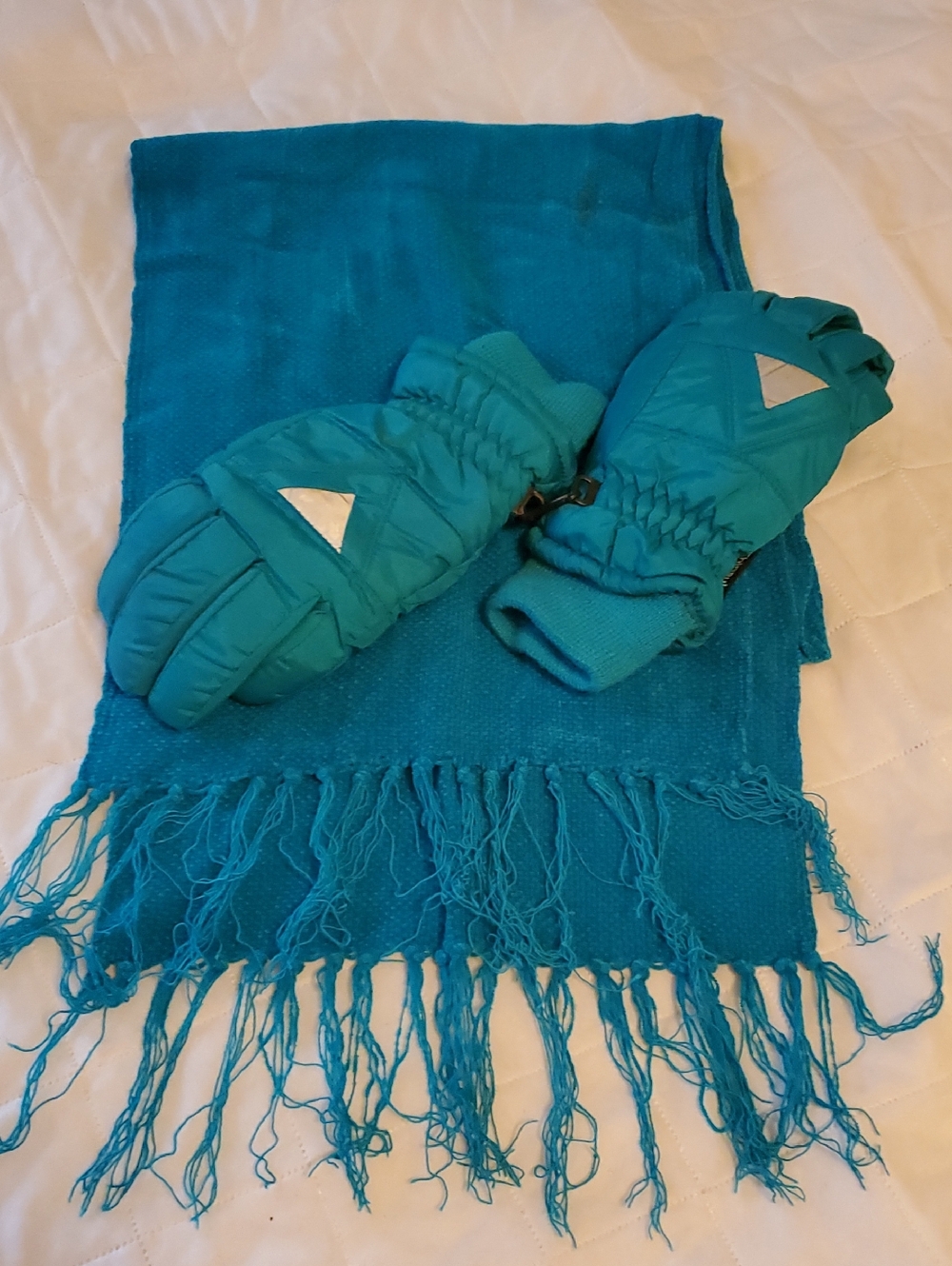 Teal Winter Scarf and Mittens Set